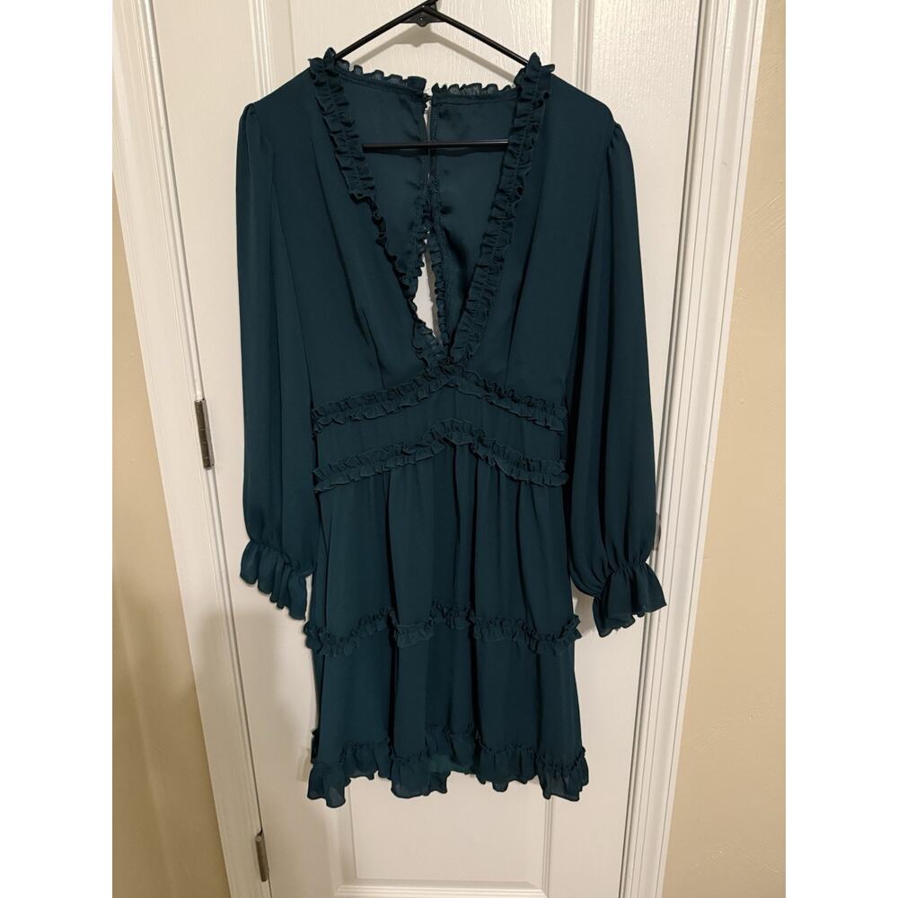 Dark Green Dress Women Size L Cut Out Back Square Dance Boho Peasant Stretch
